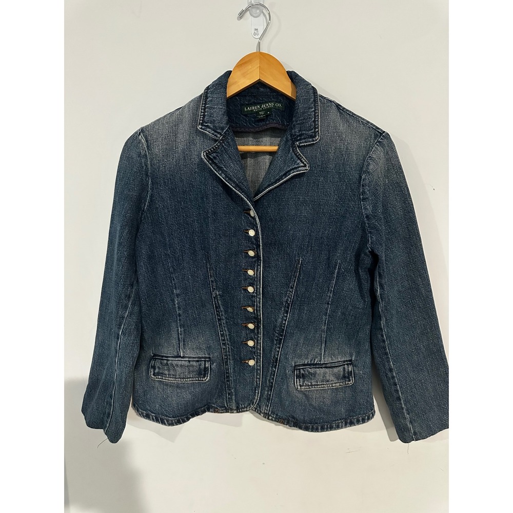 Lauren Ralph Lauren Denim Blazer Medium Wash Multi Button Front Jacket M